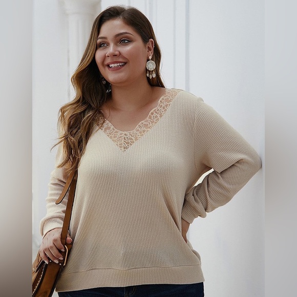 Cream V-neck Women’s Sweater - Picture 2 of 7